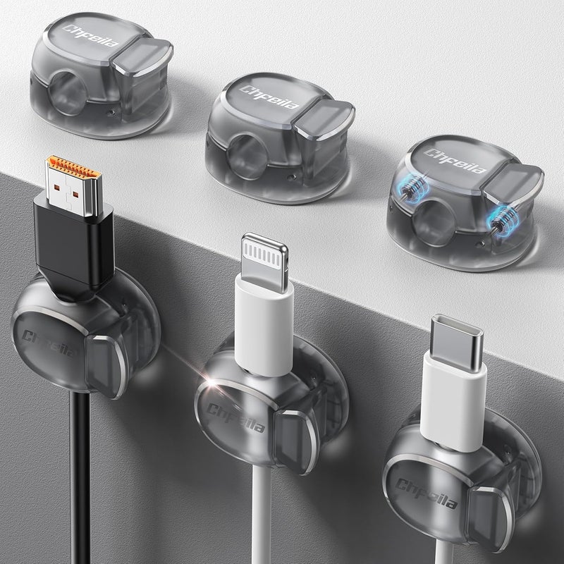 Chfeila Cable Clips - Latest Dual Spring Cord Organizer with Clasp Lock, 6Pack [Max Stability] Desk Cable Management, Adhesive Phone Charging Wire Holder for Nightstand/Car/Wall, Office Accessory - Image 1